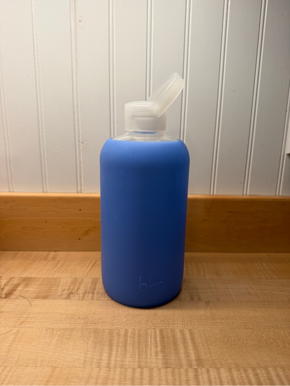 bkr Big Bottle (32oz/1L) - Blue Silicone + Glass Water Bottle